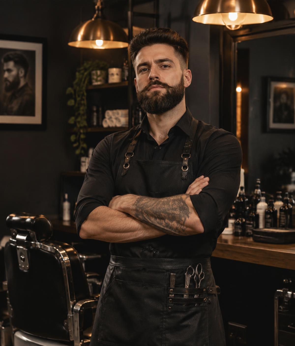 Barber at Binfield Barbers in his shop