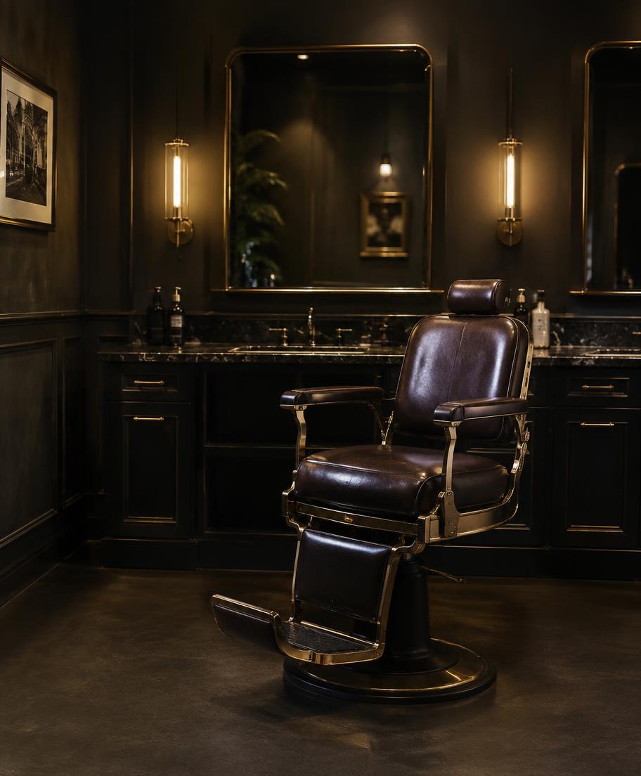 Leather barber chair in the Binfield Barbers interior