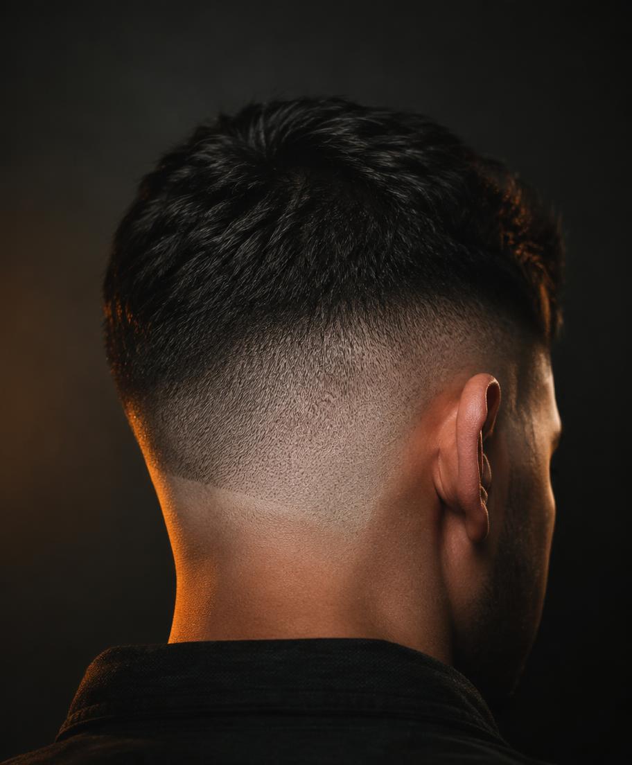 Sharp skin fade haircut finished at Binfield Barbers